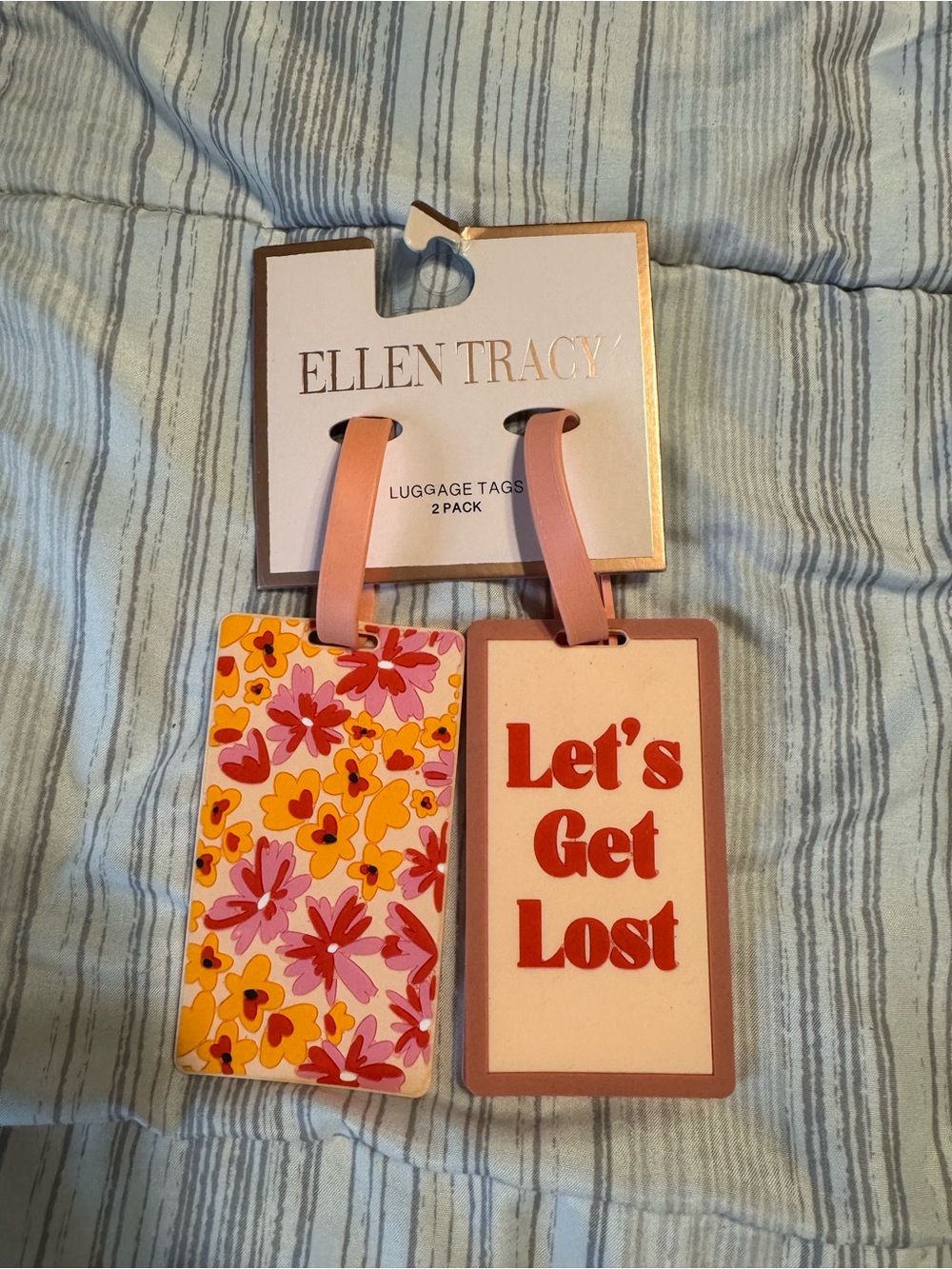 Ellen Tracy Peach-Pink Luggage ID Tag Set